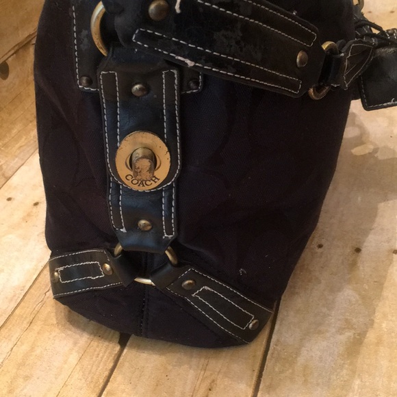 Coach Leather & Fabric Slouch Purse (Black) - Picture 6 of 7